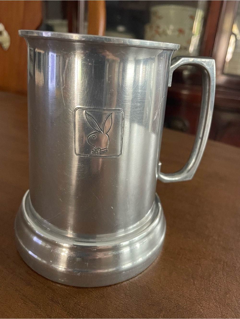 PLAYBOY Silver Aluminum  Tankard Mug with Embossed Bunny Logo